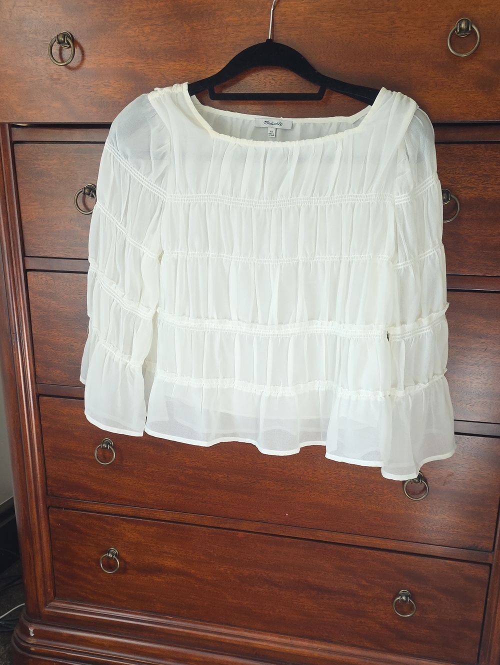 Madewell Ivory Ruffled Sheer Peasant Blouse
